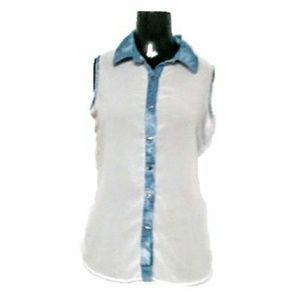 B_envied White & Blue Tie-dye Laced Sleeveless Top